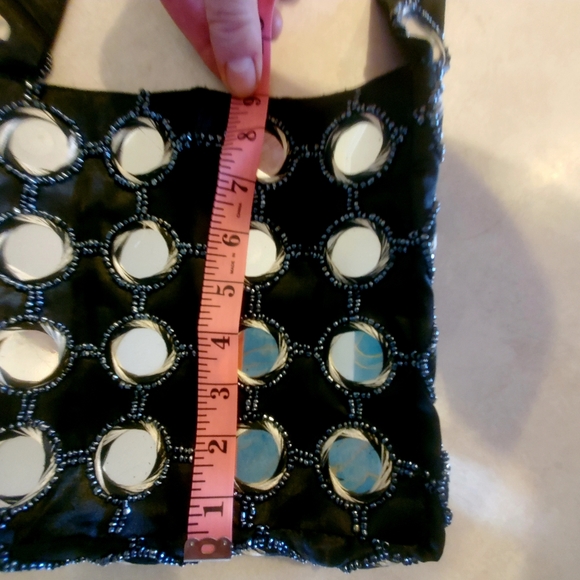 Vintage black, beaded, embroidered, mirrored purse made in India - Picture 5 of 10
